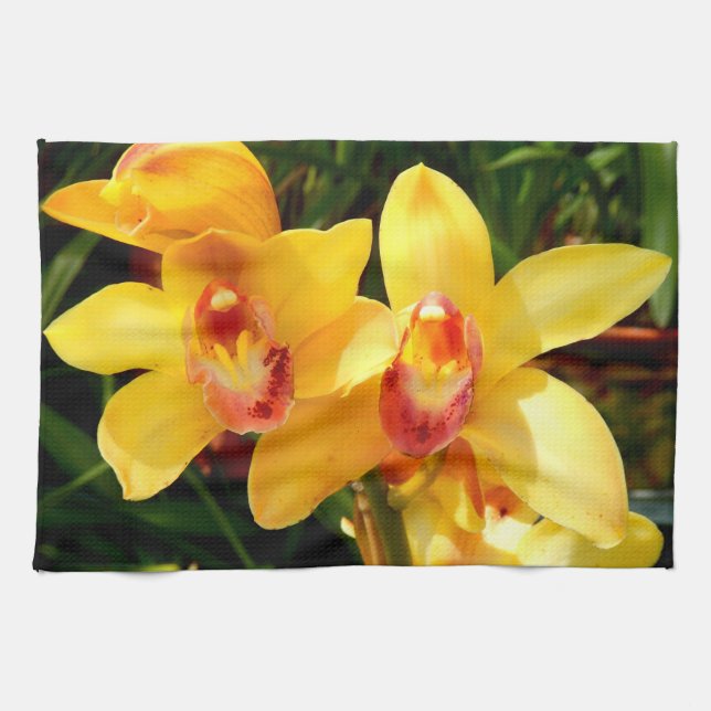 Yellow Cymbidium Orchid Tea Towel (Horizontal)