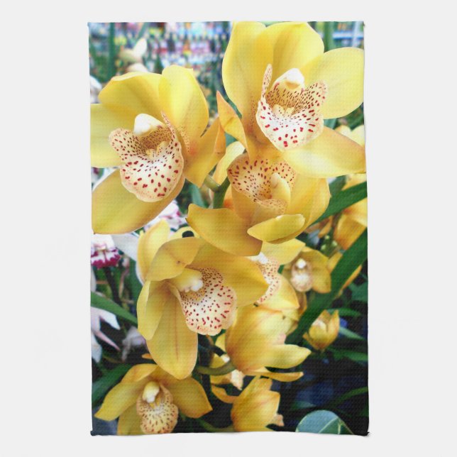 Yellow Cymbidium Orchids Kitchen Towel (Vertical)