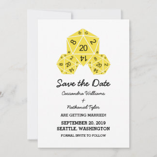 Yellow D20 Dice Save the Date Invite