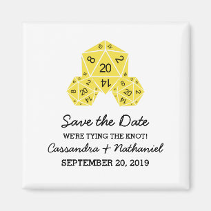 Yellow D20 Dice Save the Date Magnet