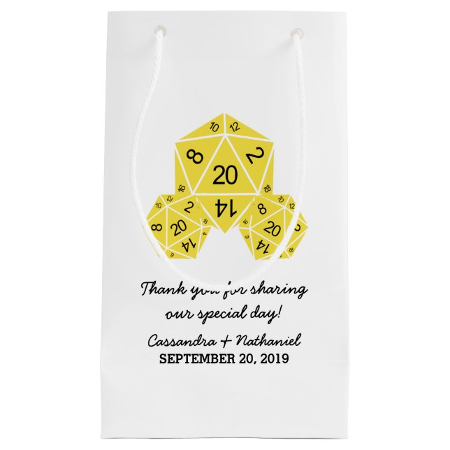 Yellow D20 Dice Wedding Gift Bag (Front)