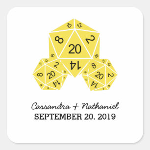 Yellow D20 Dice Wedding Stickers