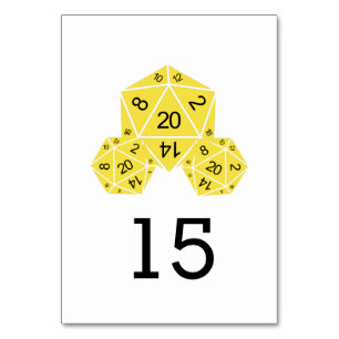 Yellow D20 Dice Wedding Table Card