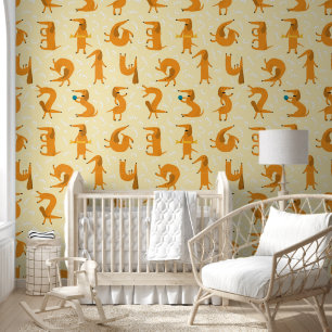 Yellow Dachshund Dog Pattern Nursery Wallpaper
