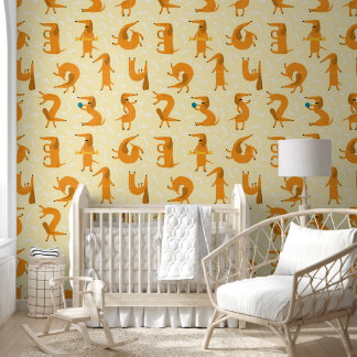 Yellow Dachshund Dog Pattern Nursery Wallpaper