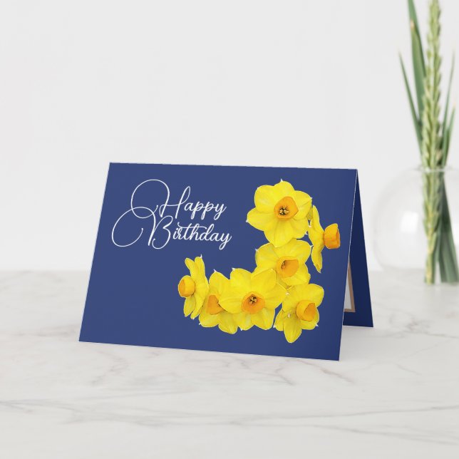 Yellow Daffodil Botanical Spring Modern Birthday Card (Front)