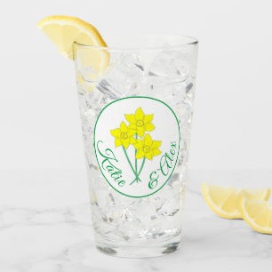 Yellow Daffodil Bunch Floral Spring Wedding Favour Glass