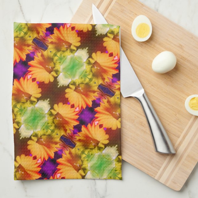 Yellow Daffodil Centre Abstract Floral Art     Kitchen Towel (Quarter Fold)