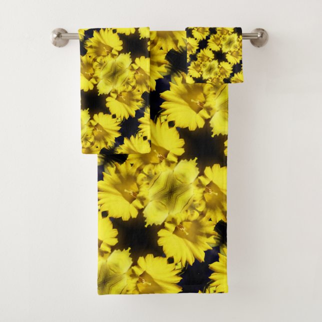 Yellow Daffodil Centre Abstract Floral  Bath Towel Set (Insitu)