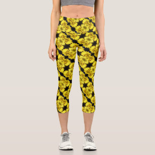 Yellow Daffodil Centre Abstract Floral Capri Leggings