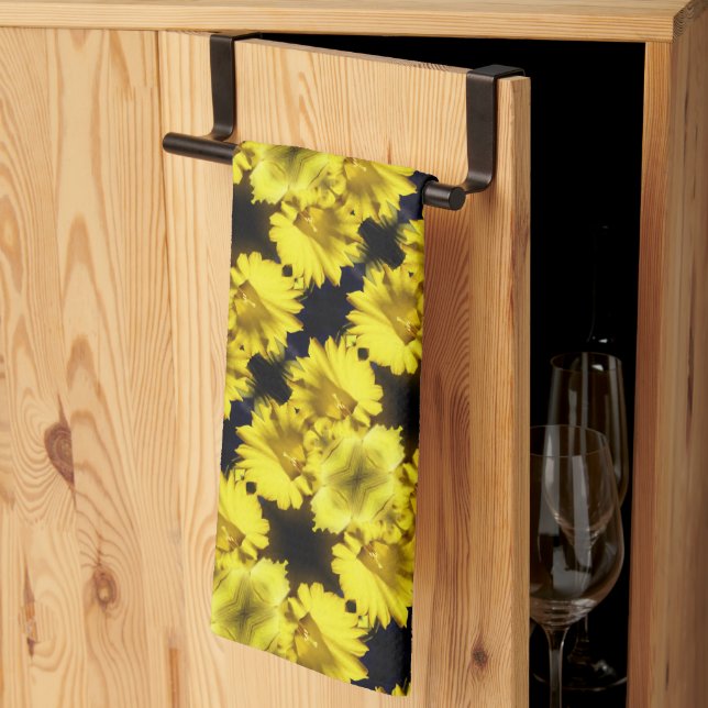Yellow Daffodil Centre Abstract Floral  Kitchen Towel (Thirds Fold)