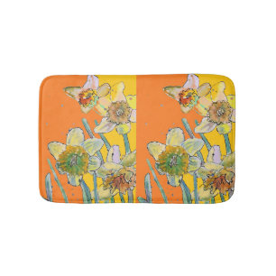 Yellow Daffodil daffodils flower floral orange Bath Mat