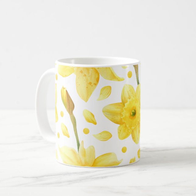 Yellow Daffodil Floral Spring Garden Pattern Coffee Mug (Front Left)