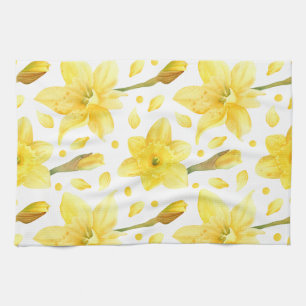 Yellow Daffodil Floral Spring Garden Pattern Kitchen Towel