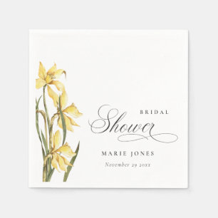 Yellow Daffodil Floral Watercolor Bridal Shower Napkin