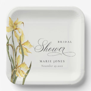Yellow Daffodil Floral Watercolor Bridal Shower Paper Plate