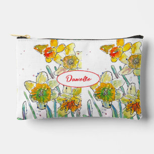 Yellow Daffodil Flower Pattern Watercolor Girls Accessory Pouch