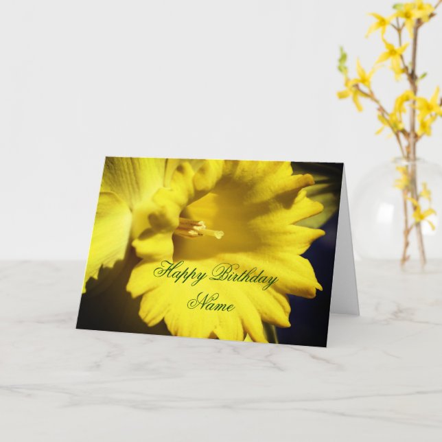 Yellow Daffodil Flower Personalized Birthday  Card (Yellow Flower)