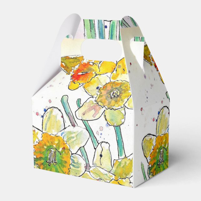 Yellow Daffodil flower Watercolor Birthday  Favor Box (Front Side)