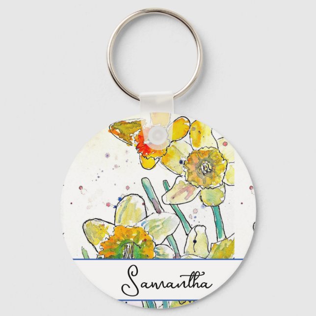 Yellow Daffodil Flower Womans Name Key Ring (Front)