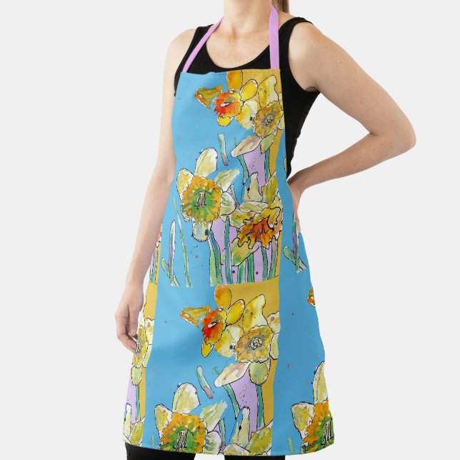 Yellow Daffodil Flowers Floral Flower Watercolor Apron (Insitu)