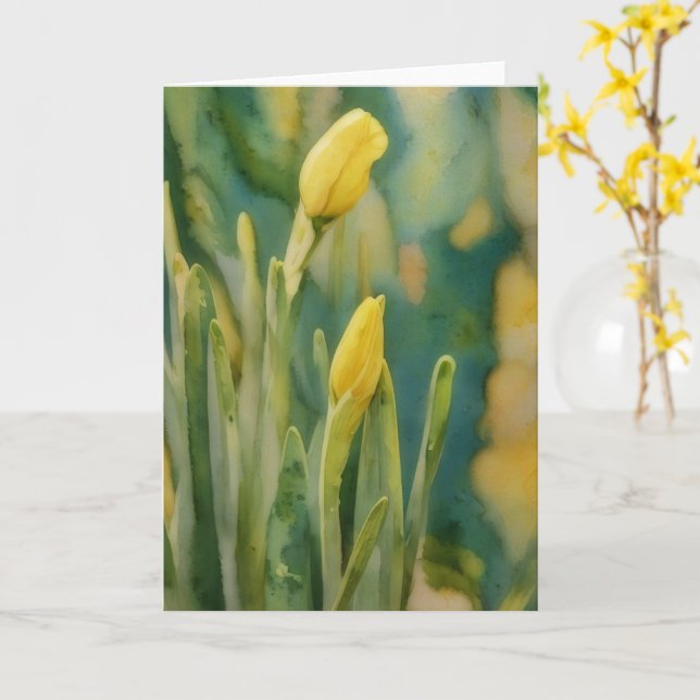 Yellow Daffodil Flowers in Bud Art Note Card (Yellow Flower)