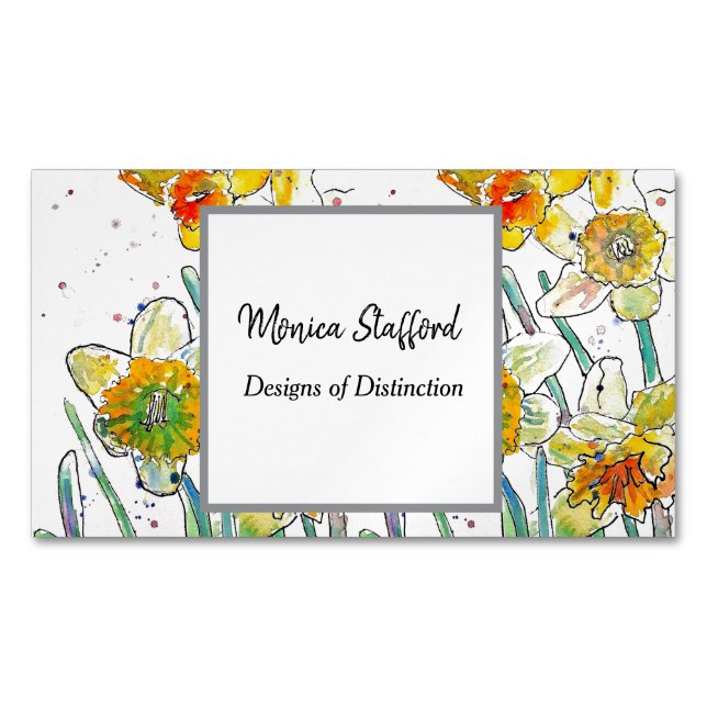 Yellow Daffodil Flowers Watercolor Business Card (Front)