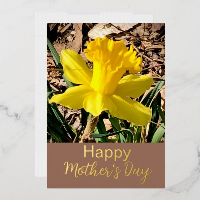 Yellow Daffodil Happy Mother’s Day  Gold Foil Holiday Card (Envelope)