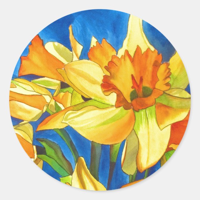 Yellow daffodil narcissus floral wedding classic round sticker (Front)