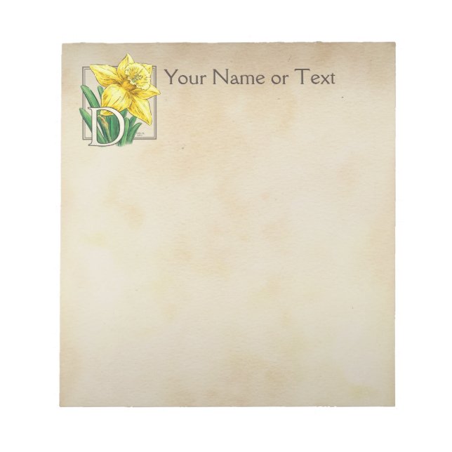 Yellow Daffodil Personalized Monogram Notepad (Front)