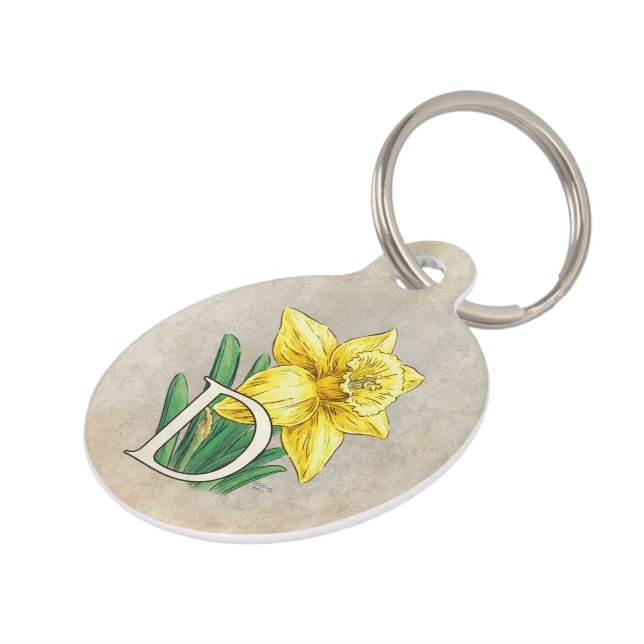 Yellow Daffodil Personalized Monogram Pet Tag (Side)