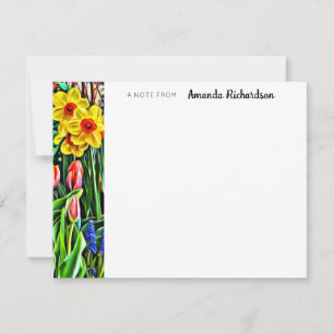 Yellow Daffodil Pink Tulip Flat Note Card