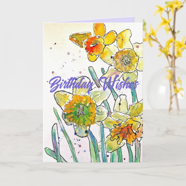 Yellow Daffodil Spring Flower Watercolor Birthday Card (Yellow Flower)