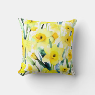 Yellow Daffodil Watercolor Throw Pillow
