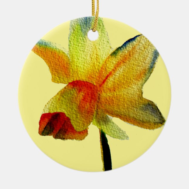 Yellow Daffodil watercolour art Spring Flower Ceramic Ornament (Front)