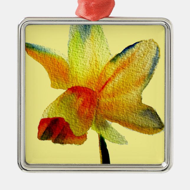 Yellow Daffodil watercolour art Spring Flower Metal Ornament (Front)