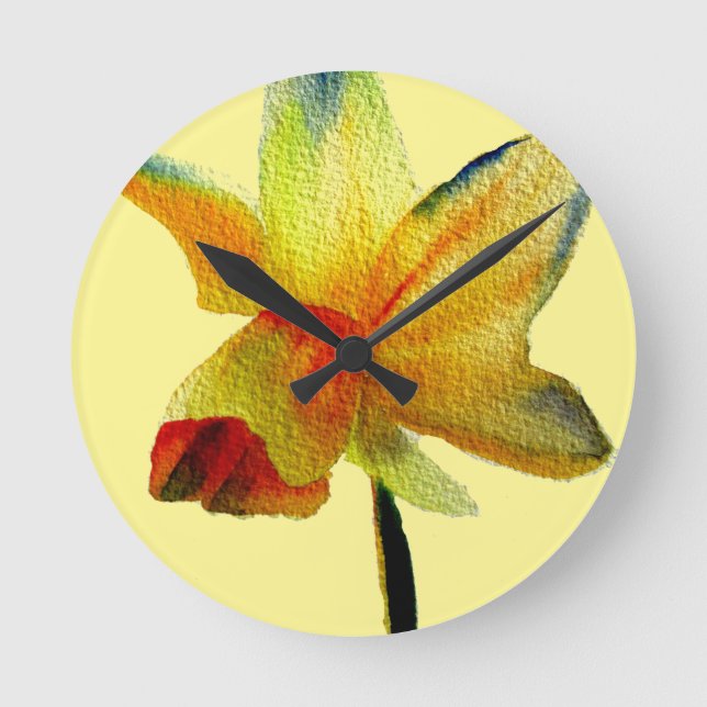 Yellow Daffodil watercolour art Spring Flower Round Clock (Front)