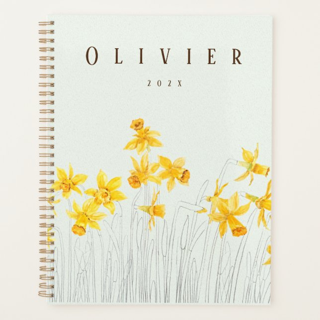 yellow daffodil watercolour painting  planner (Front)