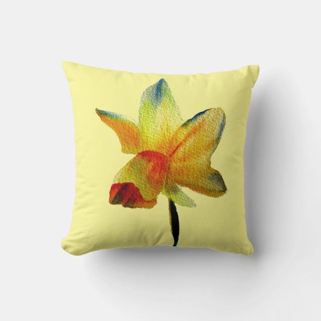 Yellow Daffodil watercolour Spring flower art Throw Pillow (Front)