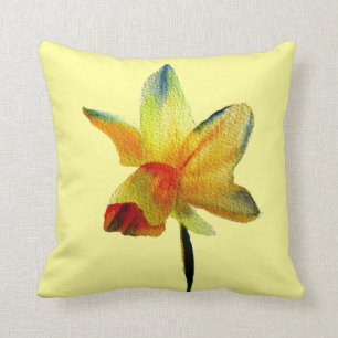Yellow Daffodil watercolour Spring flower art Throw Pillow