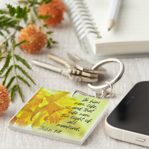 Yellow Daffodils Acrylic Keychain Scripture 