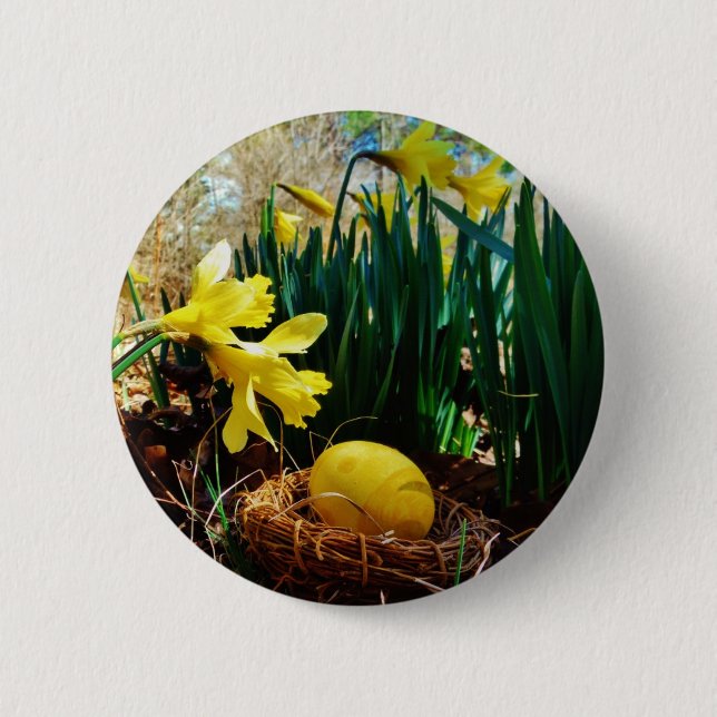Yellow Daffodils and a Yellow Easter egg 2 Inch Round Button (Front)