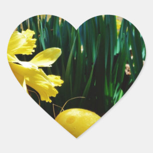 Yellow Daffodils and a Yellow Easter egg Heart Sticker