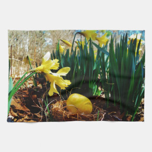 Yellow Daffodils and a Yellow Easter egg Kitchen Towel