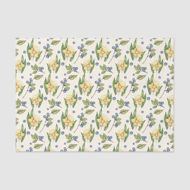 Yellow Daffodils and Blueberries  Tissue Paper (Front)