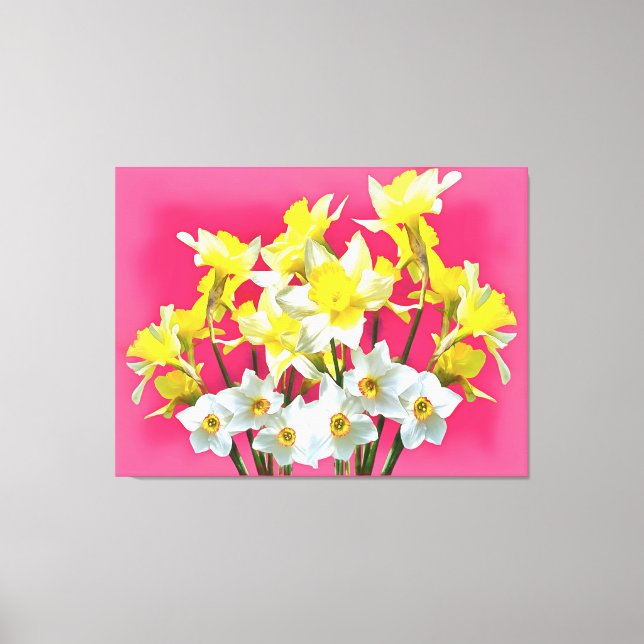 Yellow Daffodils And White Narcissi Viva Magenta Canvas Print (Front)