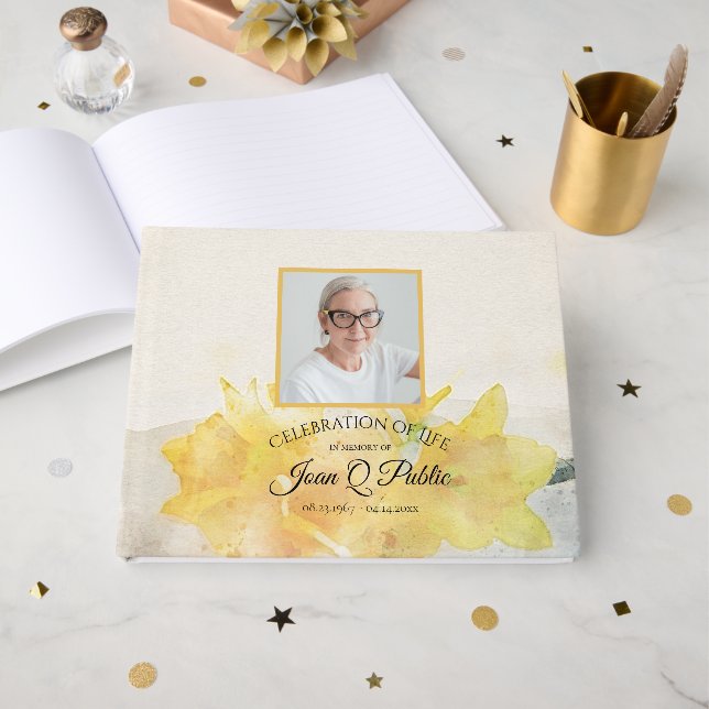 Yellow Daffodils Celebration of Life Memorial Guest Book (Front Open)