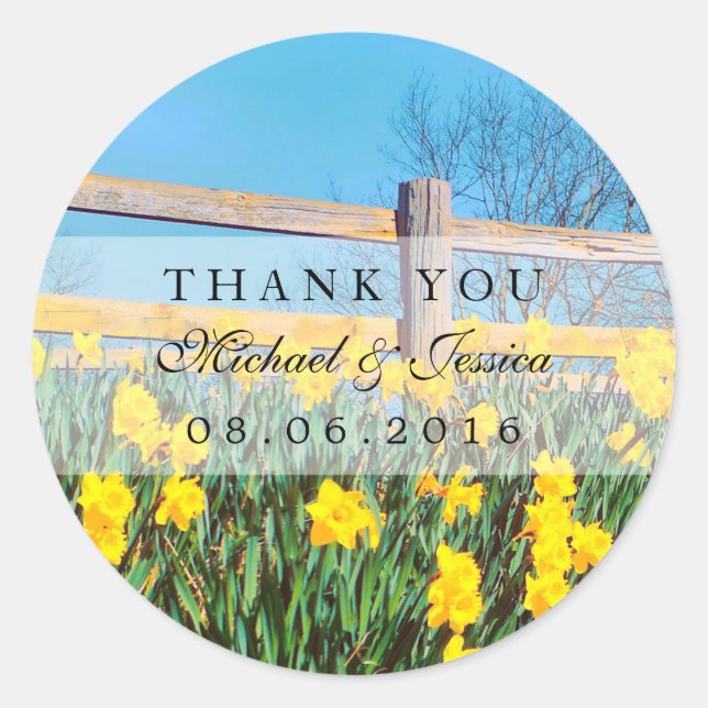 Yellow Daffodils Flower Thank You Label Stickers (Front)