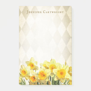 Yellow Daffodils Gold Harlequin Monogrammed 4 x 6 Post-it Notes