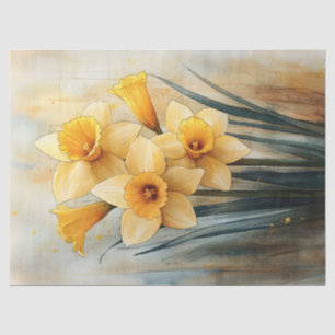 Yellow Daffodils in Watercolor Decoupage Tissue Paper